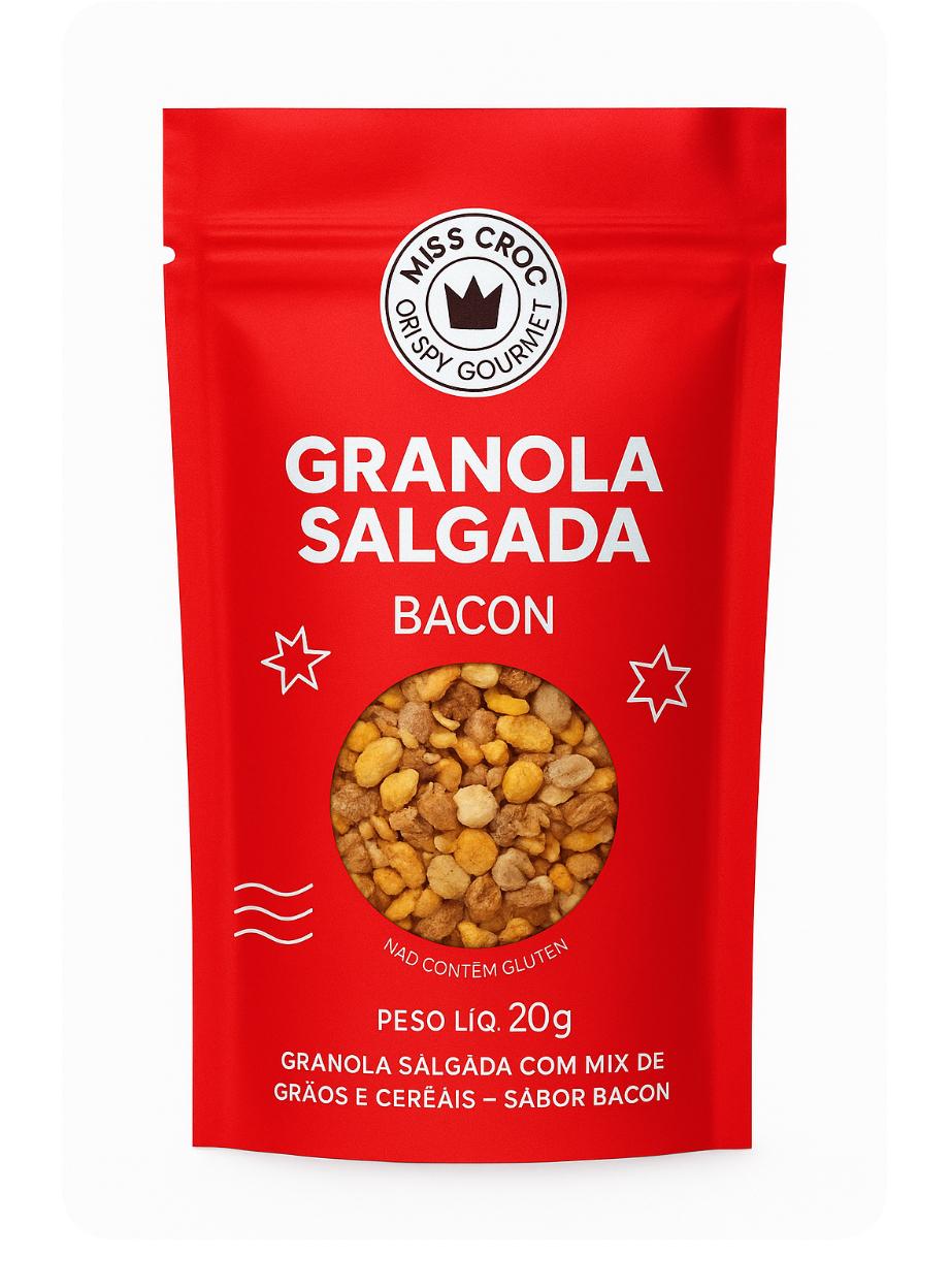 GRANOLA SALGADA SABOR BACON SACHÊ 20G - SACHE MONOPORÇÃO 20G
